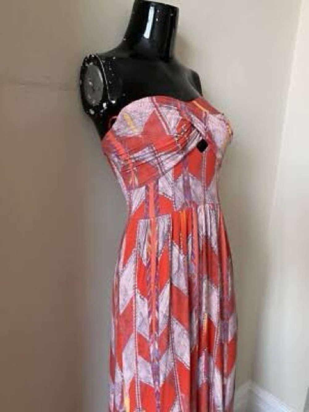 Guess Strapless Orange Geometric Maxi Dress